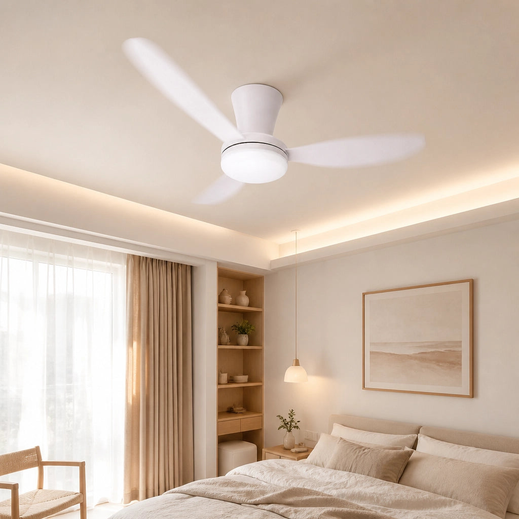 Ventilateur de Plafond Moderne 3-6 Pales - Moteur DC & LED Tricolore | Silencieux 30-34 dB