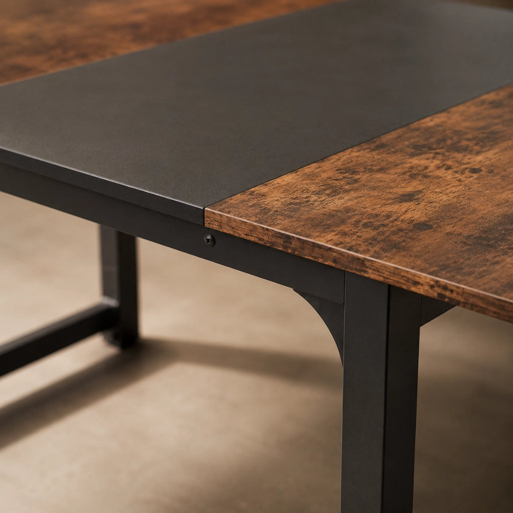 Table Rectangulaire 160 cm Style Industriel - Plateau Bicolore Bois Rustique & Noir, Pieds Métal | 4 à 6 Personnes