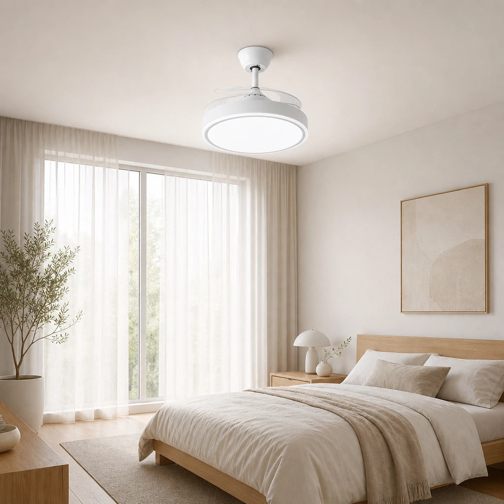 Ventilateur de Plafond Silencieux - LED Dimmable, Réversible & Profil Bas | Chambre et Salon