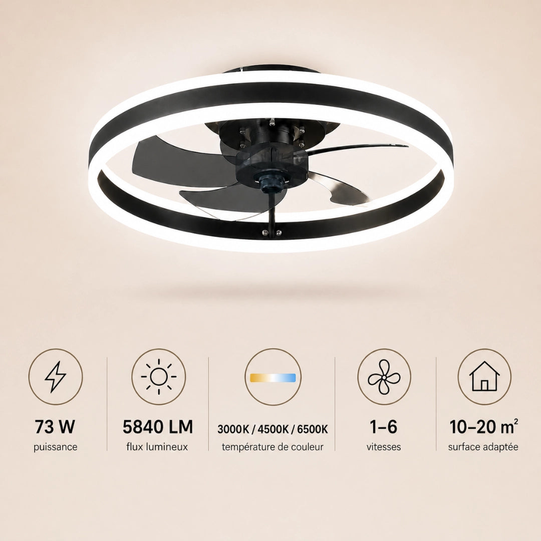 Ventilateur de Plafond Compact - LED Intégrée & Télécommande | Silencieux pour Chambre et Salon