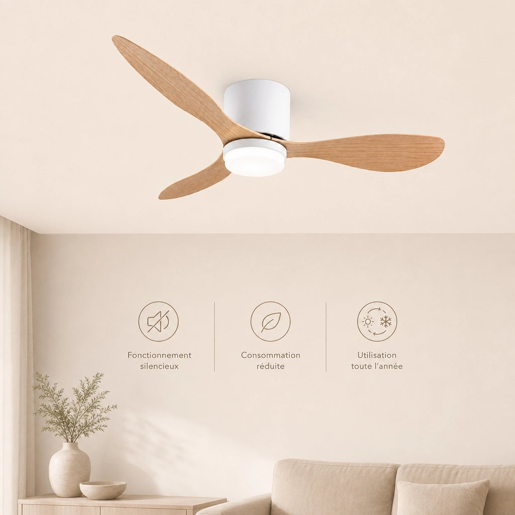 Ventilateur de Plafond Silencieux - Moteur DC, 6 Vitesses & LED Tricolore | Confort Thermique Discret