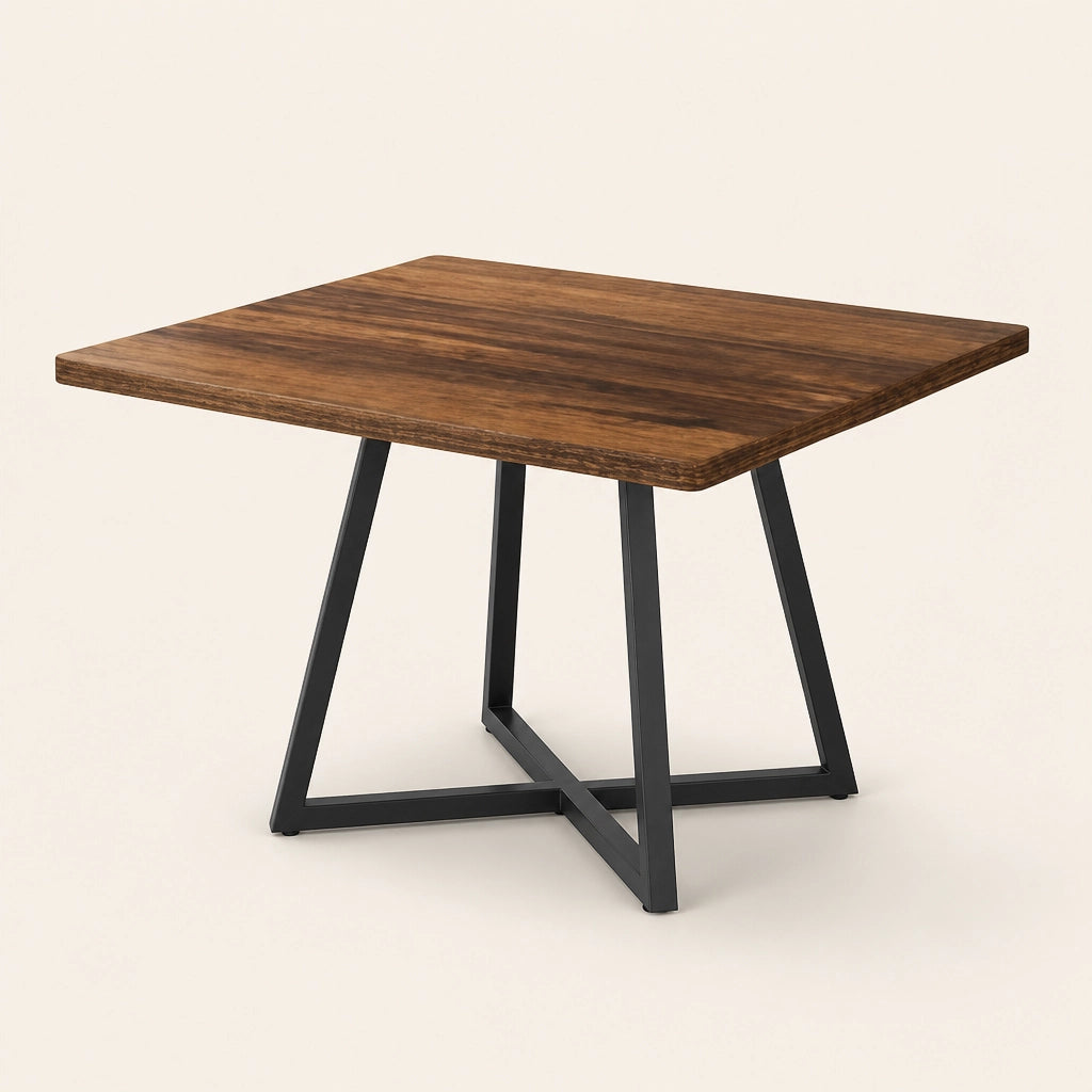 Table Carrée 80 cm Style Industriel - Plateau MDF Brun Rustique & Structure Acier Noir | 2 à 4 Personnes