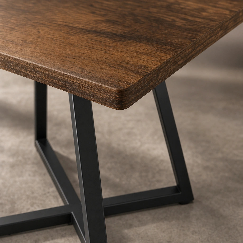 Table Carrée 80 cm Style Industriel - Plateau MDF Brun Rustique & Structure Acier Noir | 2 à 4 Personnes