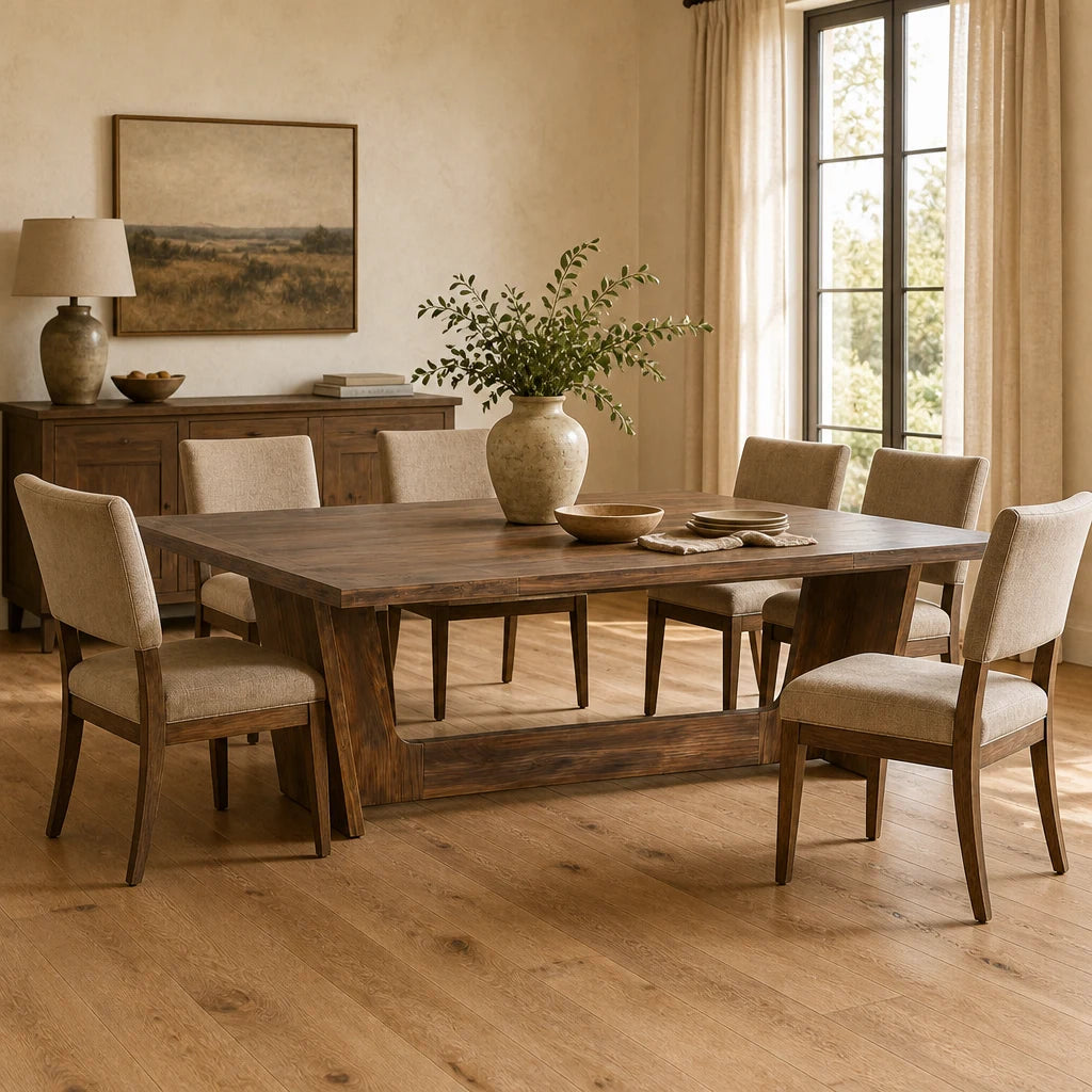 Grande Table Rectangulaire 180 cm Style Ferme - Tout Bois Massif, Finition Brun Foncé | 6 à 8 Personnes