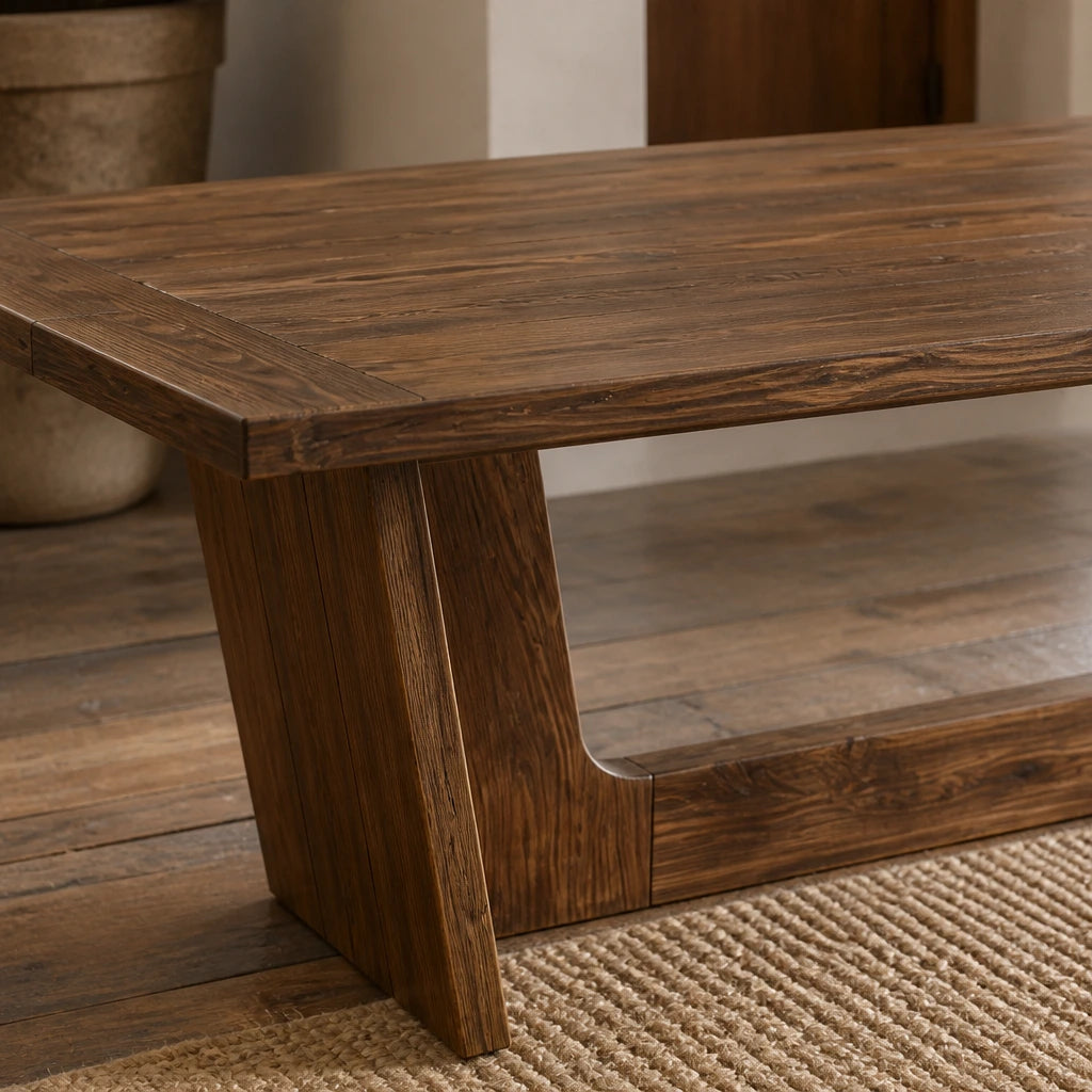 Grande Table Rectangulaire 180 cm Style Ferme - Tout Bois Massif, Finition Brun Foncé | 6 à 8 Personnes