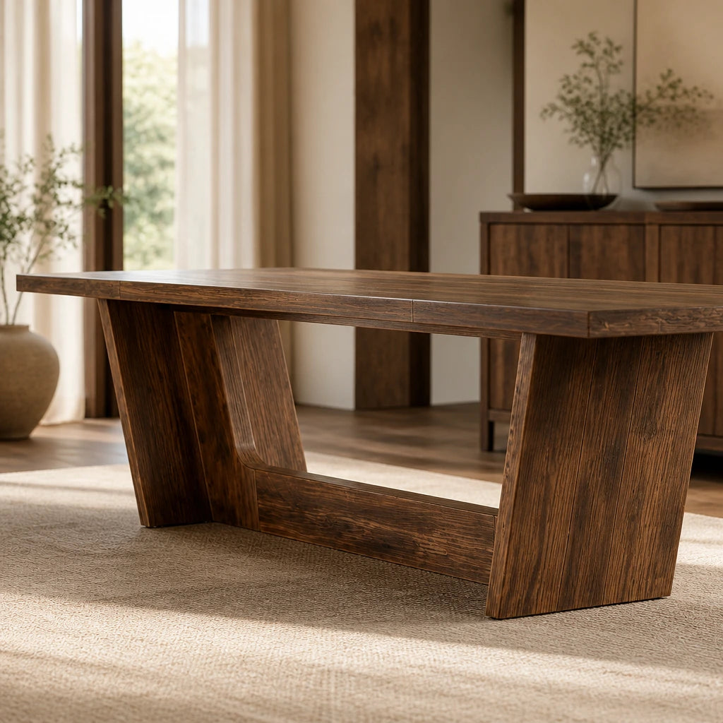 Grande Table Rectangulaire 180 cm Style Ferme - Tout Bois Massif, Finition Brun Foncé | 6 à 8 Personnes